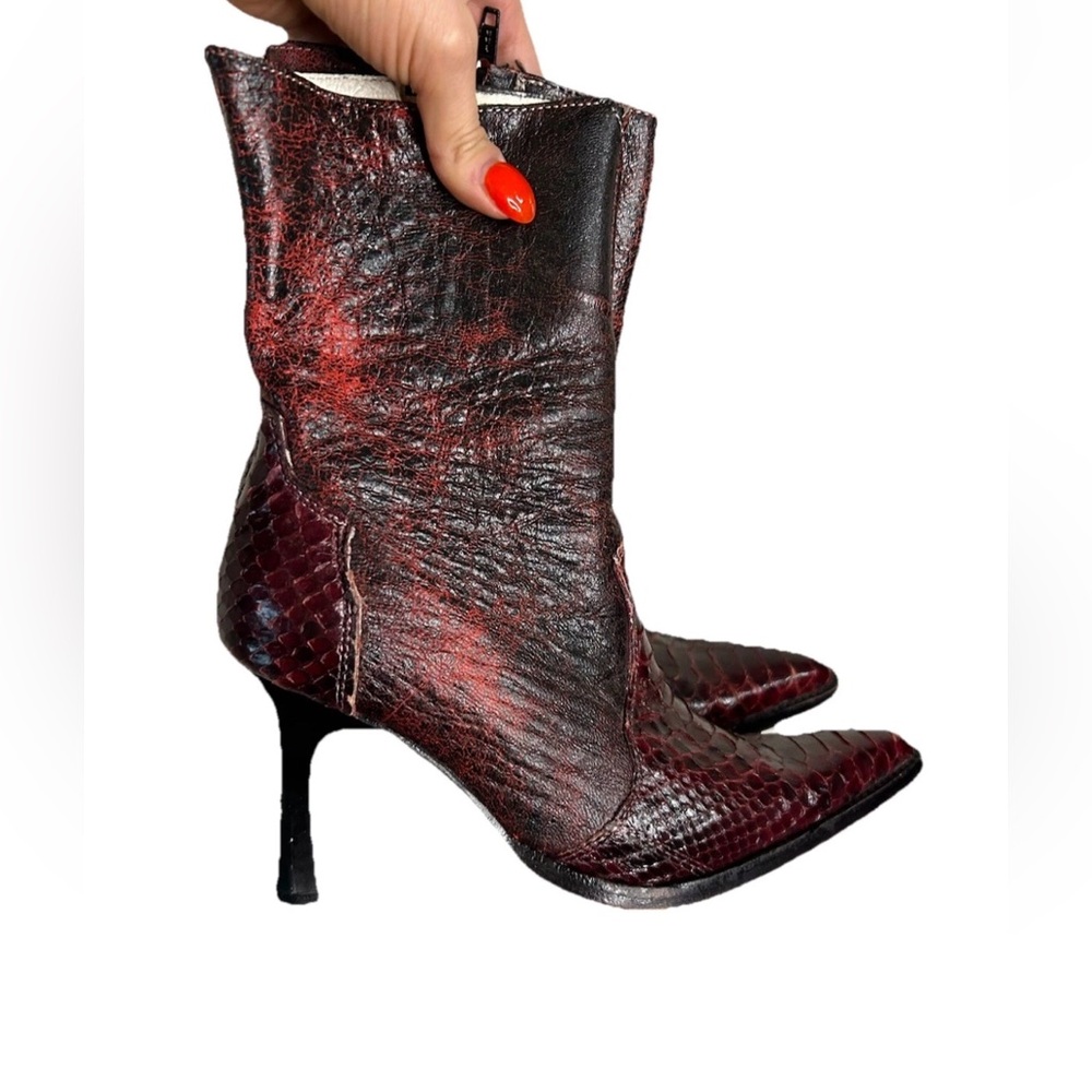 VTG Los Altos Python Ankle Boots Burgundy Oxblood Western Heels Size 6 Y2K